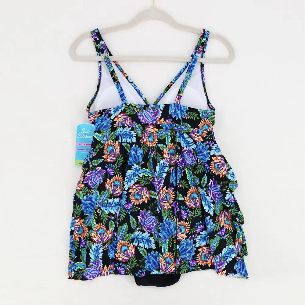 Swim Solutions Women Floral Boho V-Neck Tummy Control Tiered Swimdress Size US 8 - Picture 5 of 6